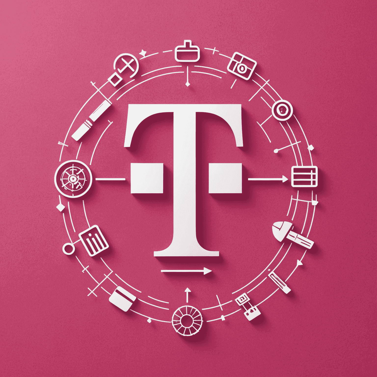 Logo T-Mobile na tle różowego tła z symbolami telekomunikacyjnymi